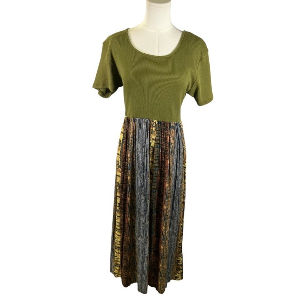 Premier International Dress Womens S Green Brown Abstract Print‎ Maxi Casual